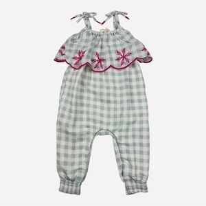 Jessica Simpson Ruffled Romper Gray Check Patten With Pink Embroidery Size 18m
